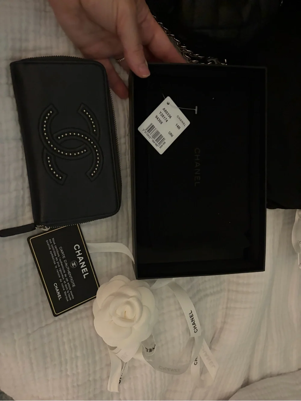 CHANEL Black Leather Zip Card Organizer with Silver Zipper